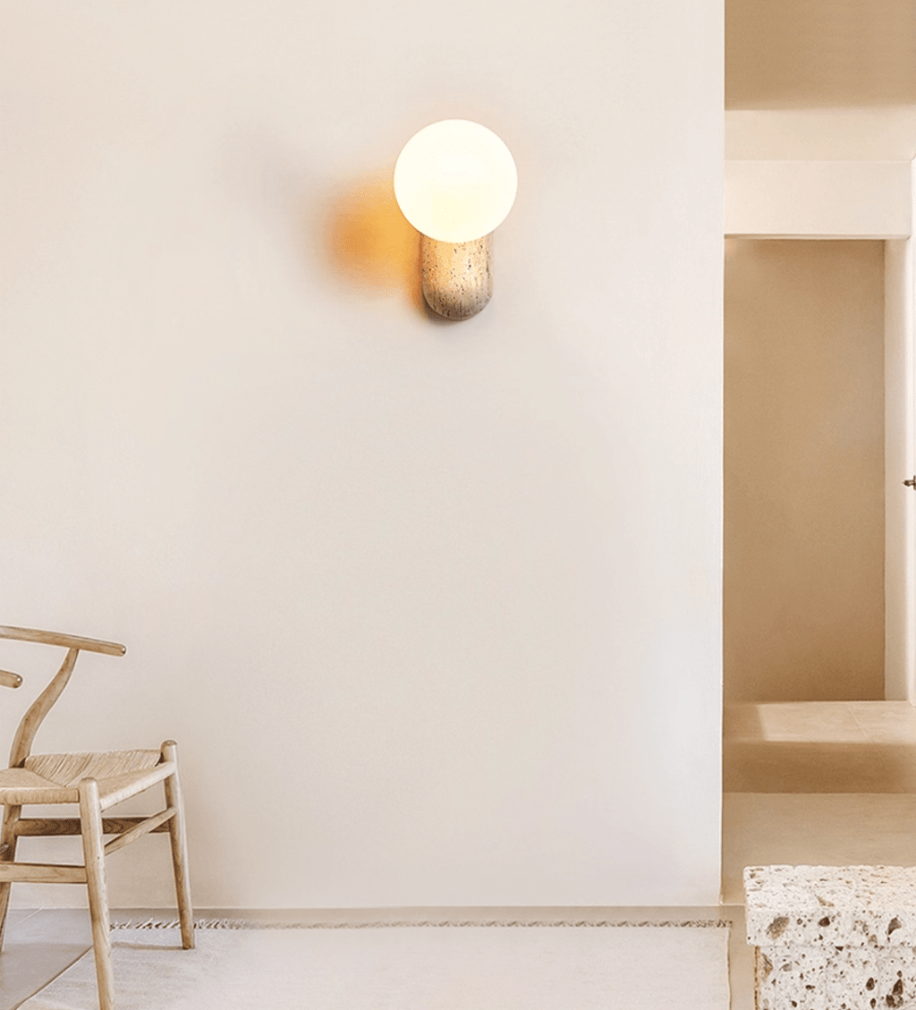 Travertine Pebble Wall Light, Hardwired Wall Sconce, detail 9