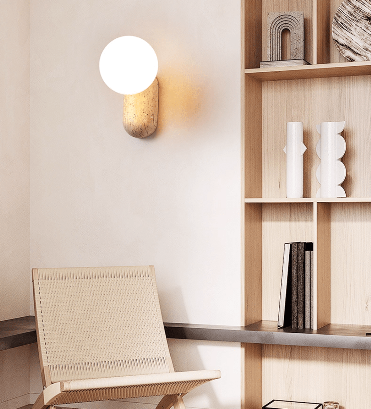 Travertine Pebble Wall Light, Hardwired Wall Sconce, detail 11