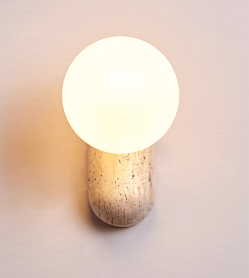 Travertine Pebble Wall Light, Hardwired Wall Sconce, detail 12