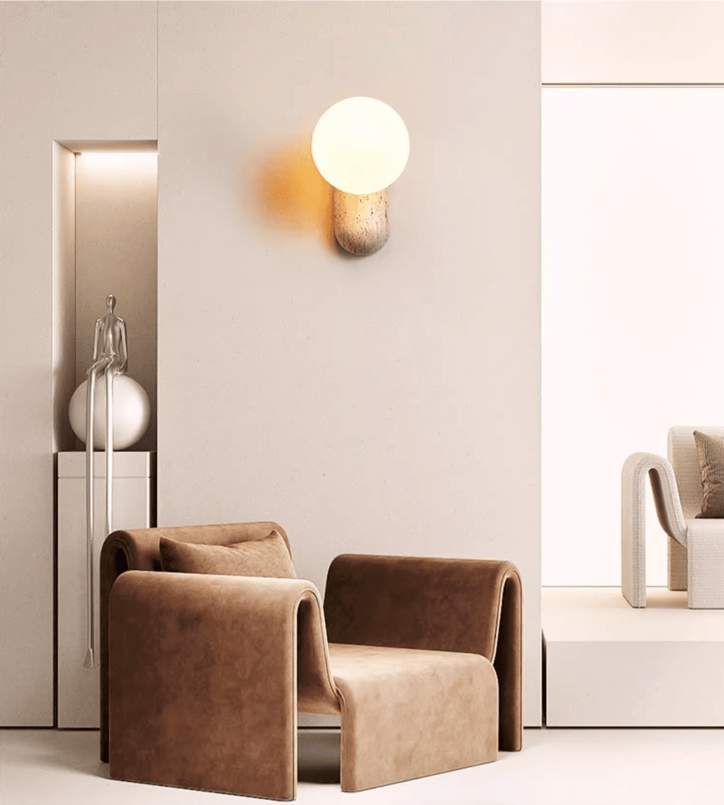 Travertine Pebble Wall Light, Hardwired Wall Sconce, detail 3