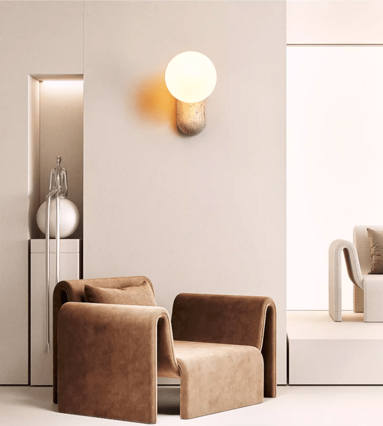 Travertine Pebble Wall Light, Hardwired Wall Sconce, detail 3