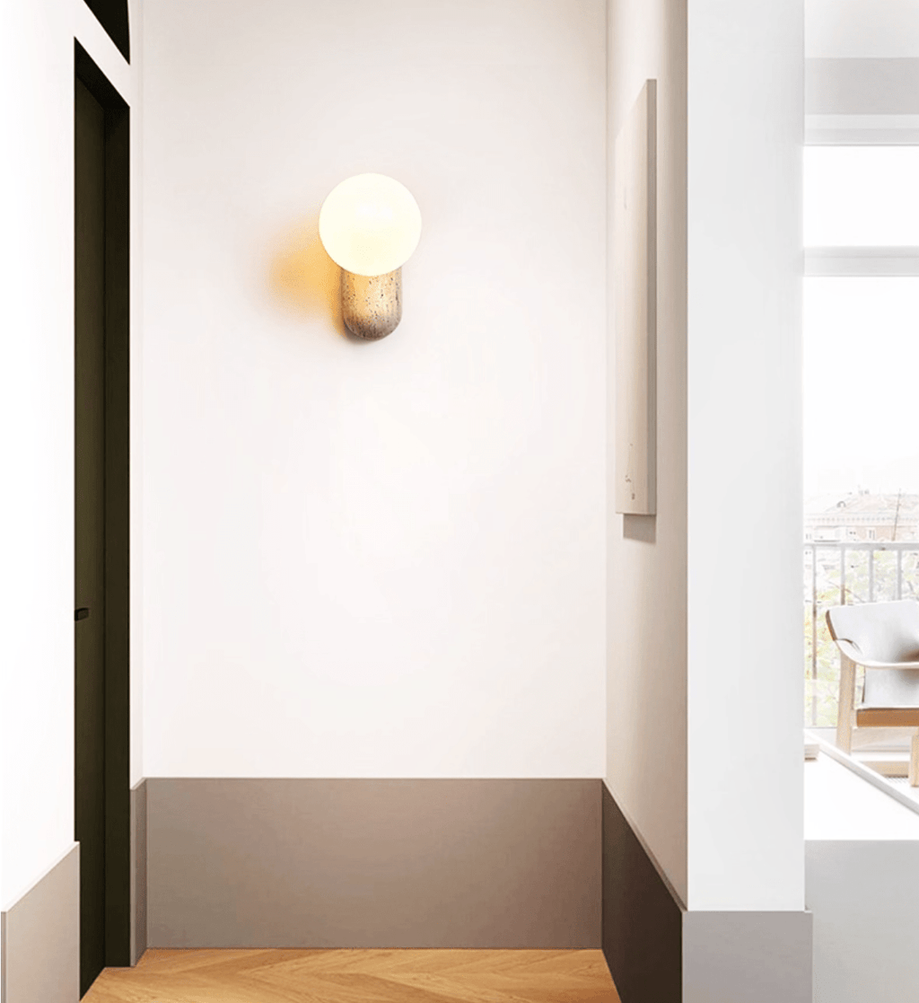 Travertine Pebble Wall Light, Hardwired Wall Sconce, detail 4