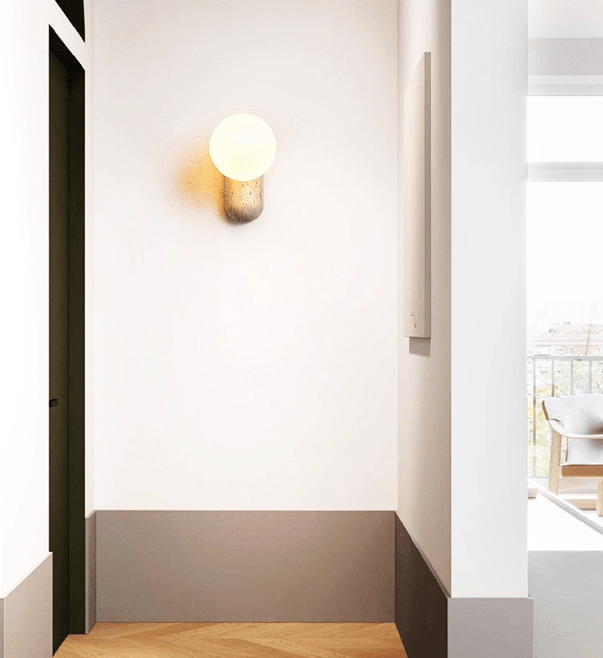 Travertine Pebble Wall Light, Hardwired Wall Sconce, detail 4