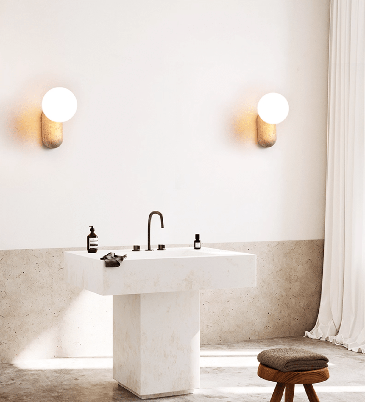 Travertine Pebble Wall Light, Hardwired Wall Sconce, detail 5