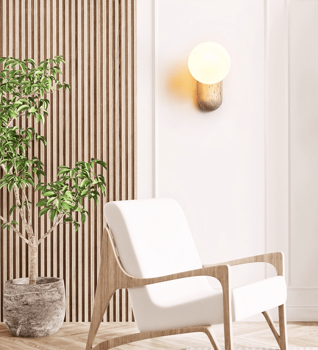 Travertine Pebble Wall Light, Hardwired Wall Sconce, detail 6
