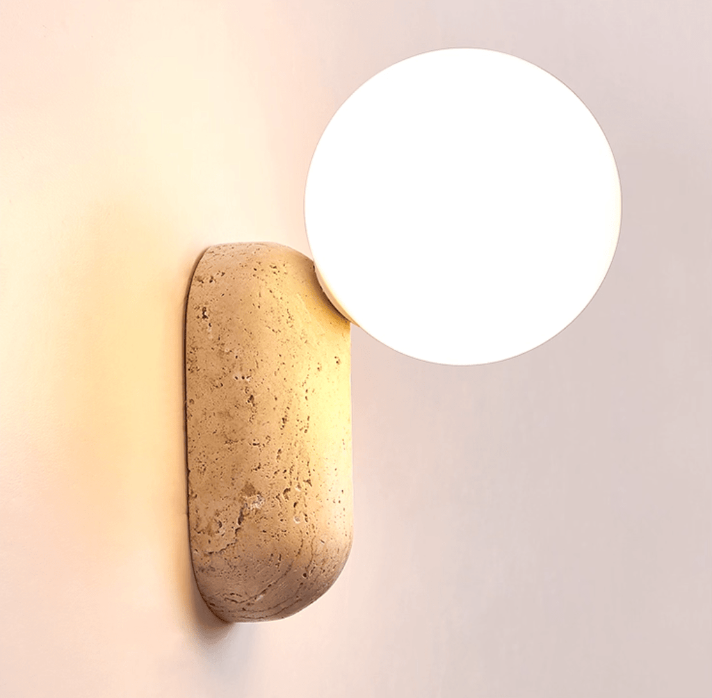 Travertine Pebble Wall Light, Hardwired Wall Sconce, detail 7