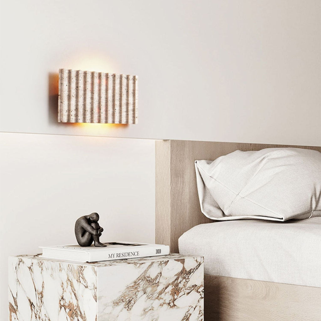 Travertine Ribbed Wall Light, Hardwired Wall Sconce, detail 4
