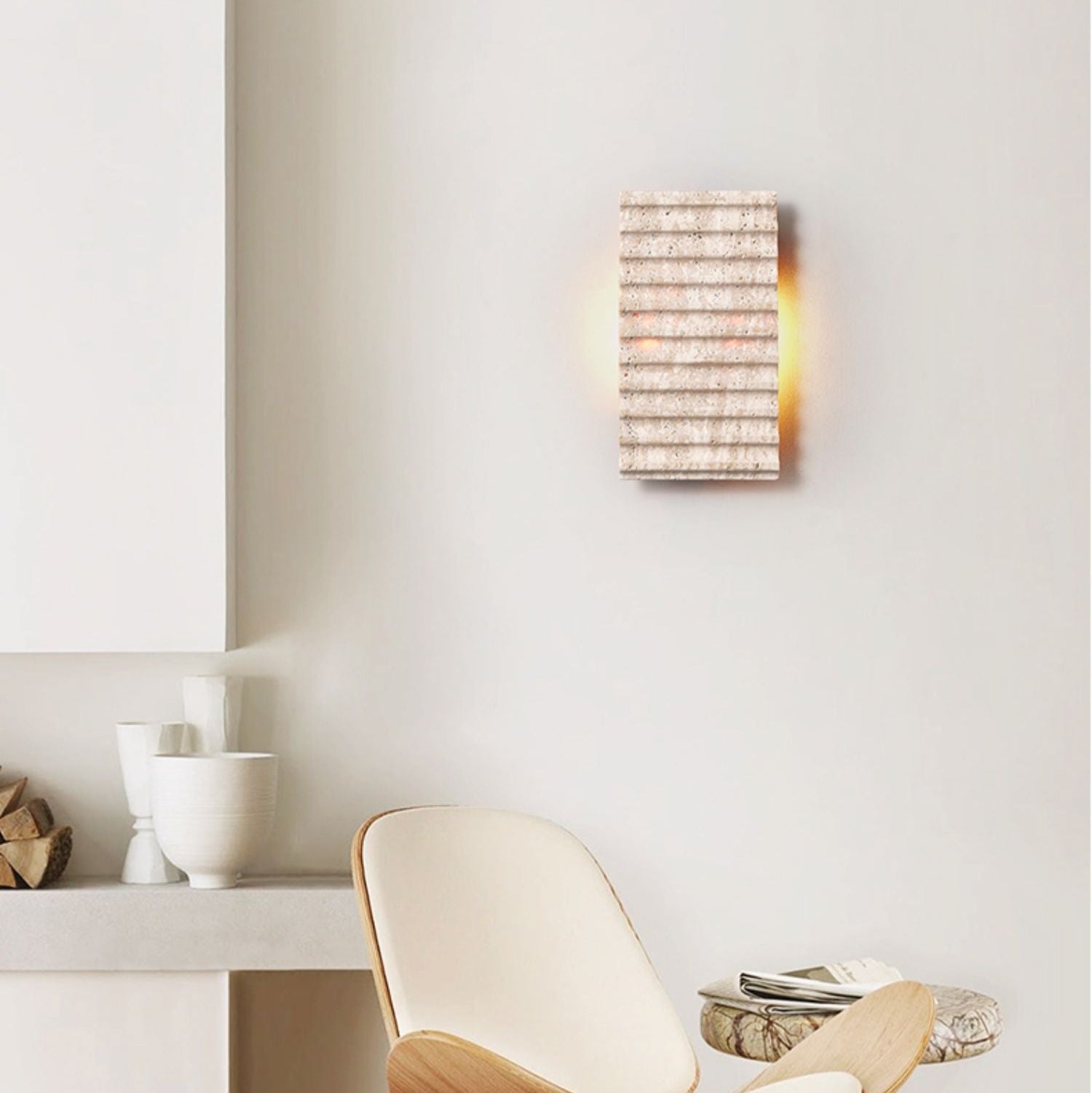 Travertine Ribbed Wall Light, Hardwired Wall Sconce, detail 5
