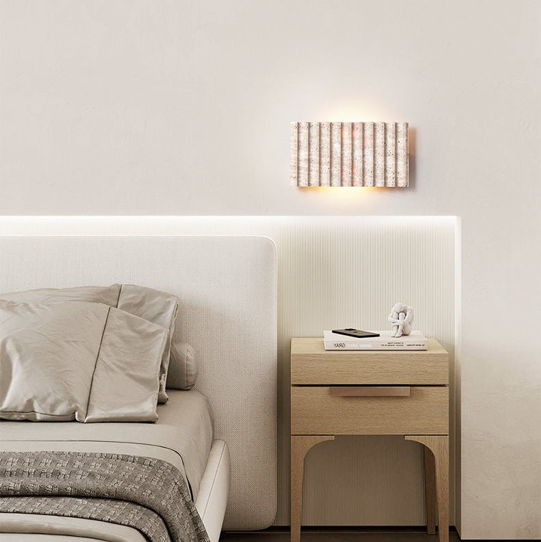 Travertine Ribbed Wall Light, Hardwired Wall Sconce, detail 3