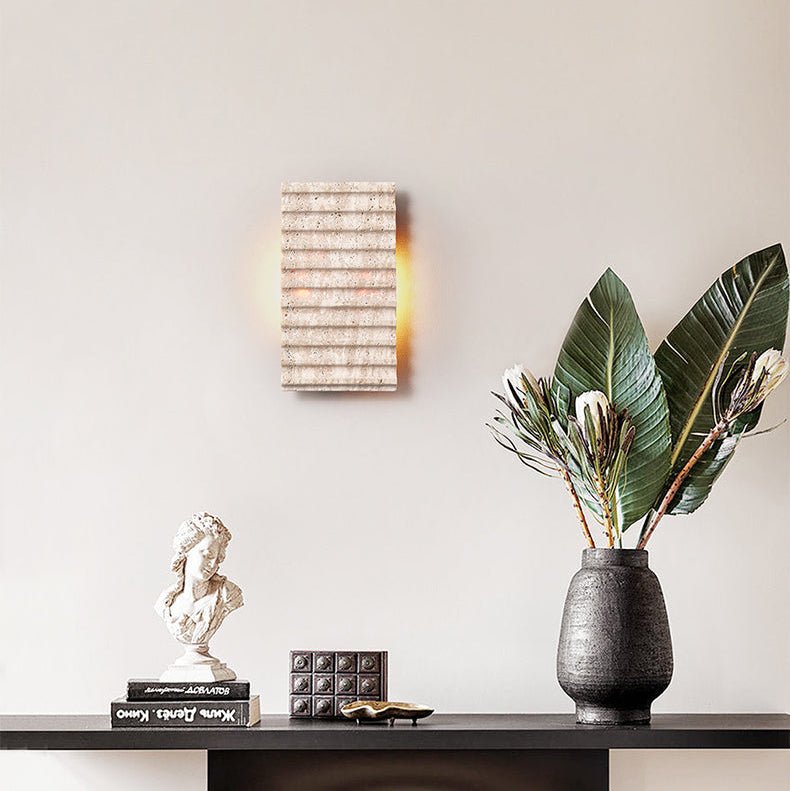 Travertine Ribbed Wall Light, Hardwired Wall Sconce, detail 2