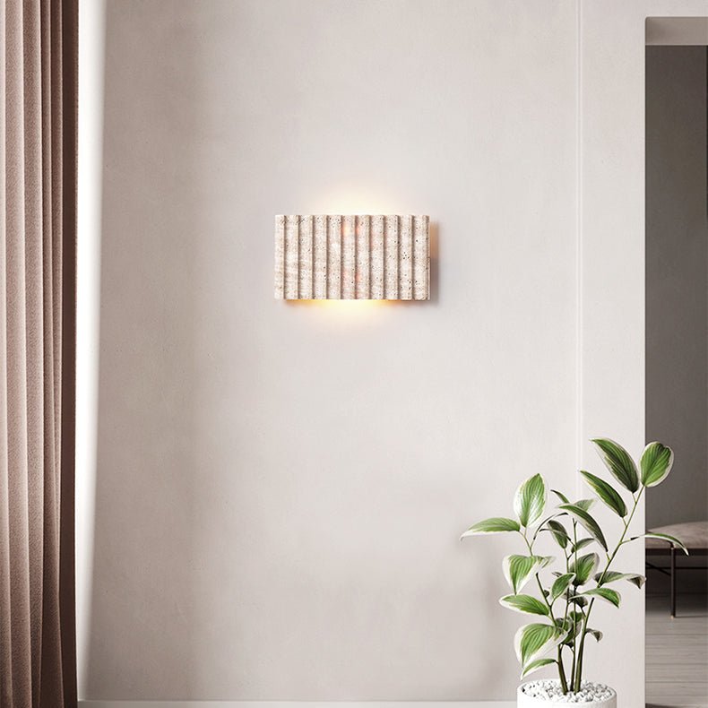Travertine Ribbed Wall Light, Hardwired Wall Sconce, detail 6