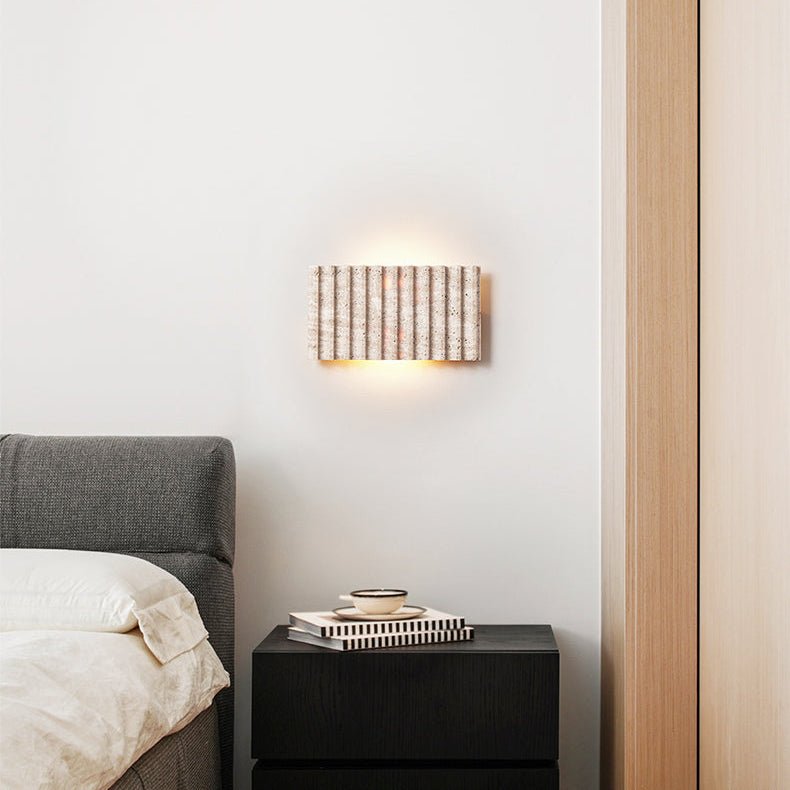 Travertine Ribbed Wall Light, Hardwired Wall Sconce, detail 10