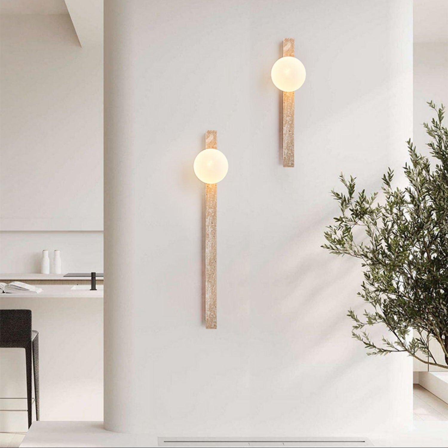 Travertine Stripe Wall Light, Hardwired Wall Sconce, detail 3