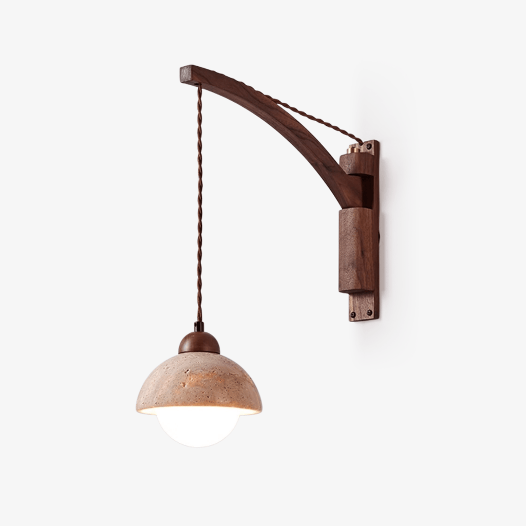 Travertine Pivot Arm Wall Light, Hardwired Wall Sconce, Metal, Dia 15cm x H 18cm