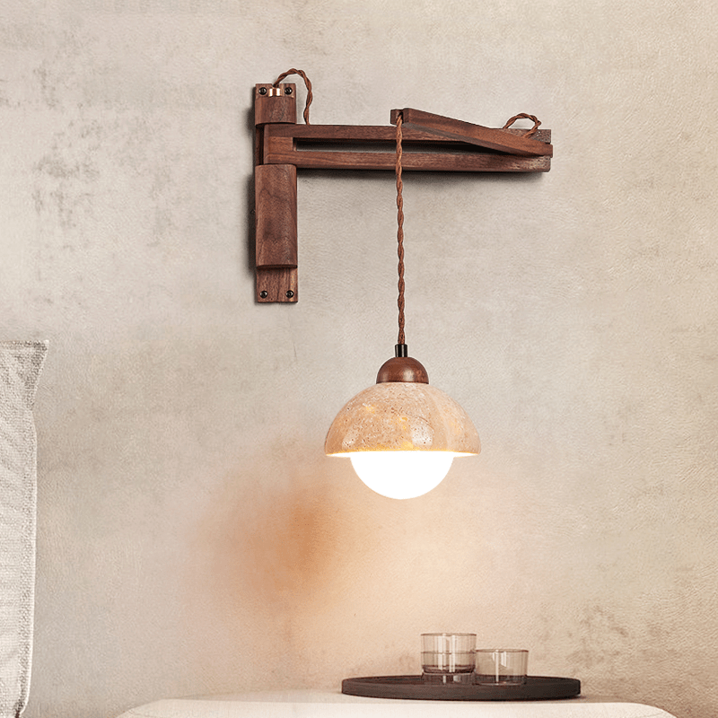 Travertine Pivot Arm Wall Light, Hardwired Wall Sconce, detail 3