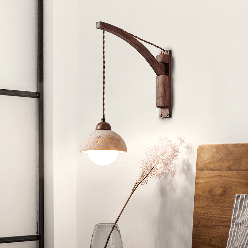 Travertine Pivot Arm Wall Light, Hardwired Wall Sconce, detail 2
