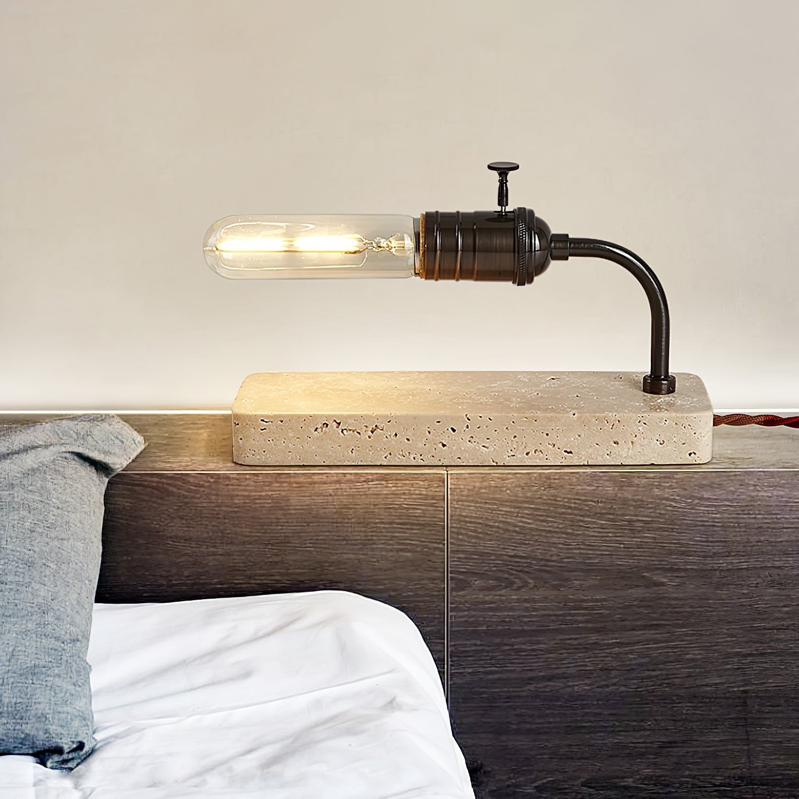 Travertine Vintage Tube Table Light, Bedside Table Lamp, detail 5