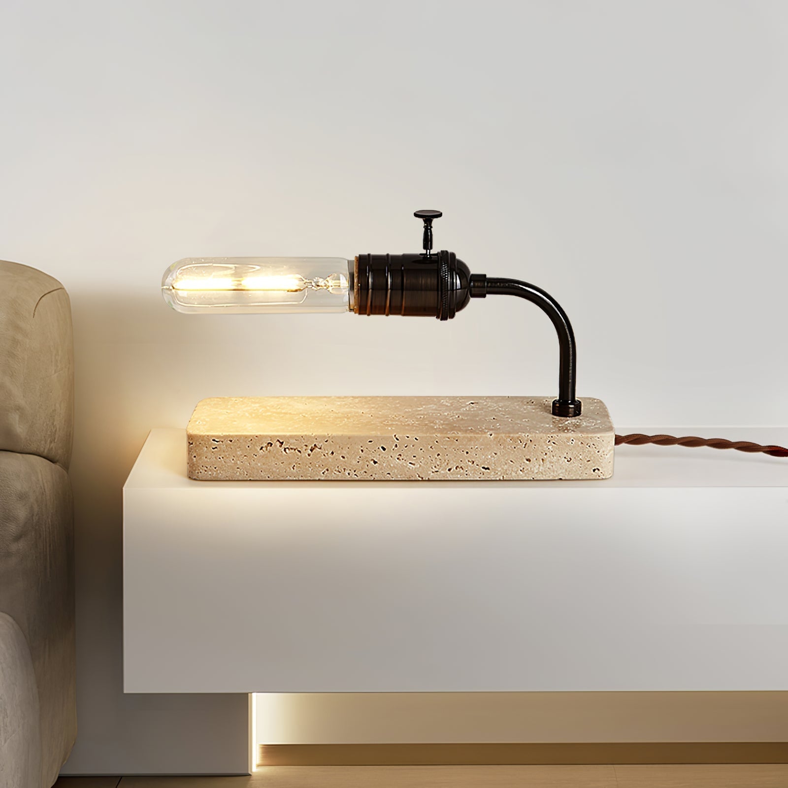 Travertine Vintage Tube Table Light, Bedside Table Lamp, detail 6