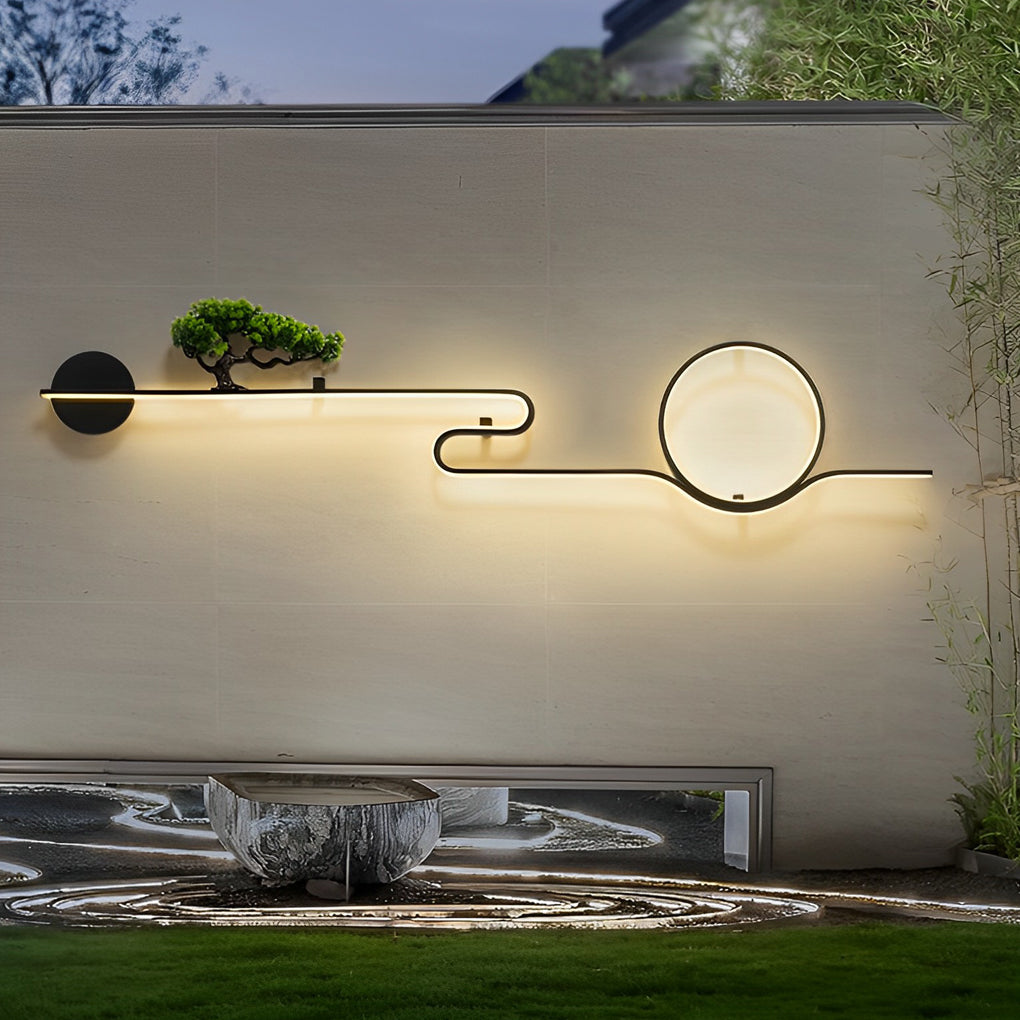 Moon Tree Scenery Waterproof LED Black Retro Exterior Wall Fixtures Sconces, Outdoor Wall Light, Aluminum, 39"
