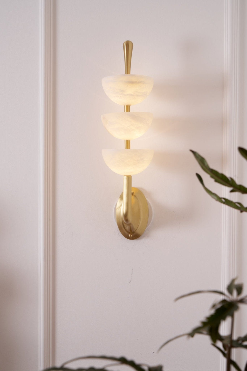 Triple Alabaster Wall Light, Hardwired Wall Sconce, detail 2