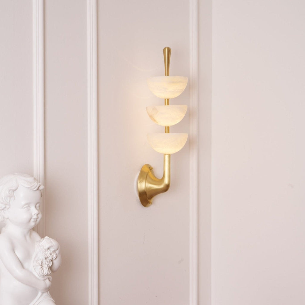 Triple Alabaster Wall Light, Hardwired Wall Sconce, detail 3