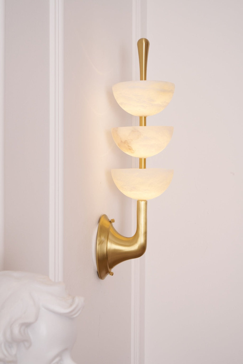 Triple Alabaster Wall Light, Hardwired Wall Sconce, detail 4