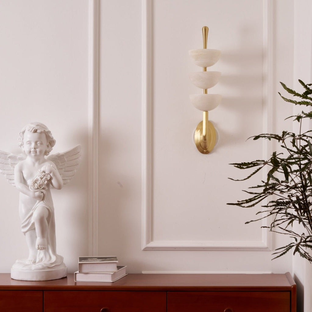 Triple Alabaster Wall Light, Hardwired Wall Sconce, detail 34