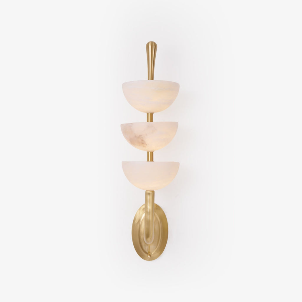 Triple Alabaster Wall Light, Hardwired Wall Sconce, Brass, ∅ 5.9″ x H 21.7″