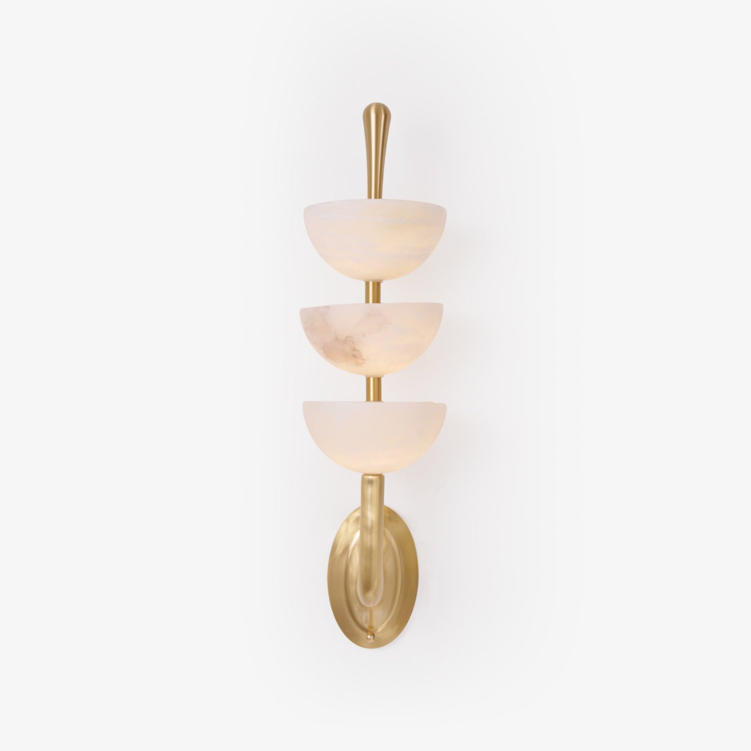 Triple Alabaster Wall Light, Hardwired Wall Sconce, Brass, ∅ 5.9″ x H 21.7″