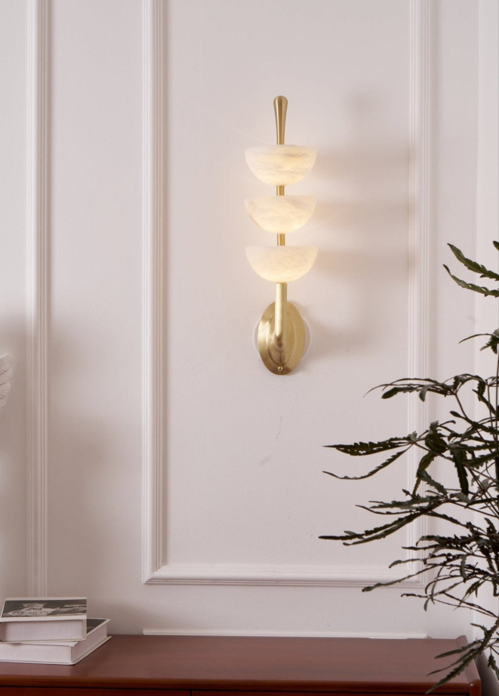Triple Alabaster Wall Light, Hardwired Wall Sconce, detail 48