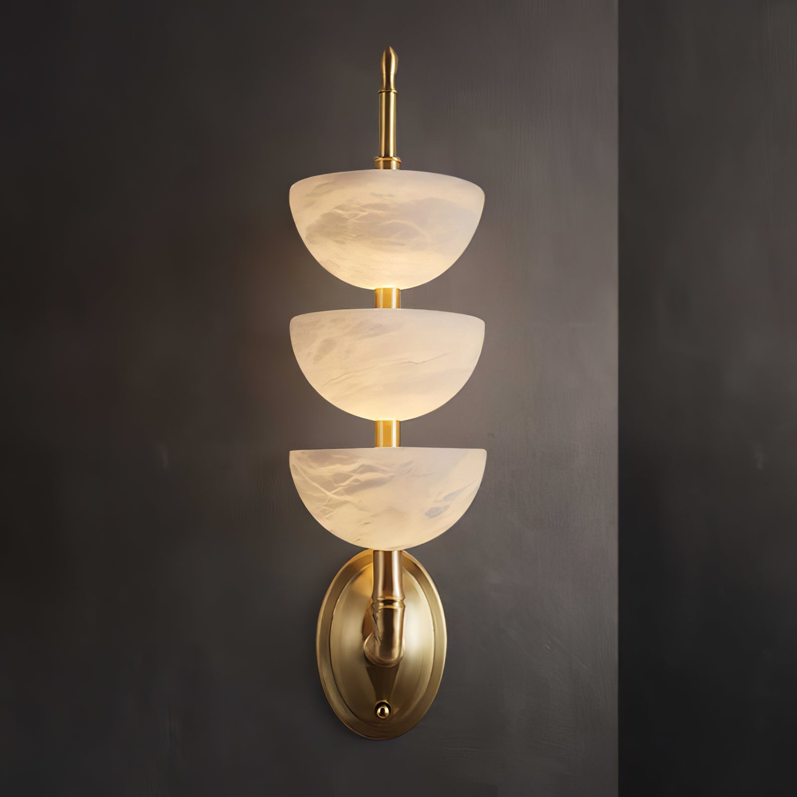 Triple Alabaster Wall Light, Hardwired Wall Sconce, detail 30
