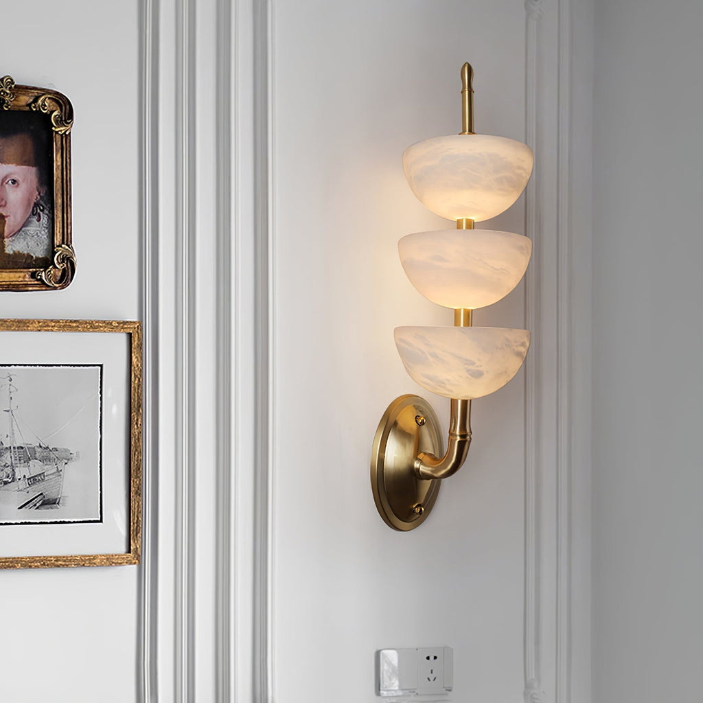 Triple Alabaster Wall Light, Hardwired Wall Sconce, detail 14