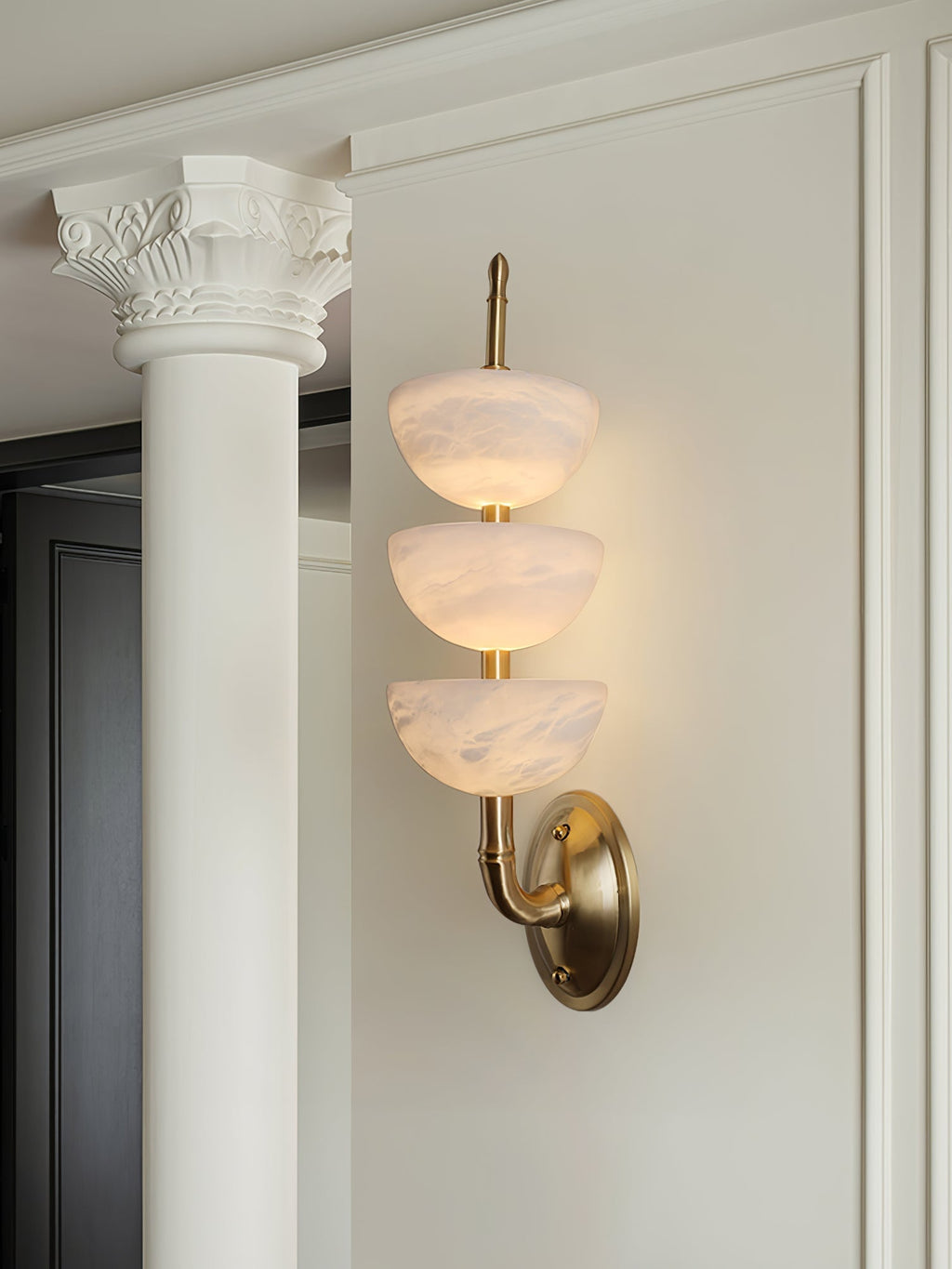 Triple Alabaster Wall Light, Hardwired Wall Sconce, detail 38