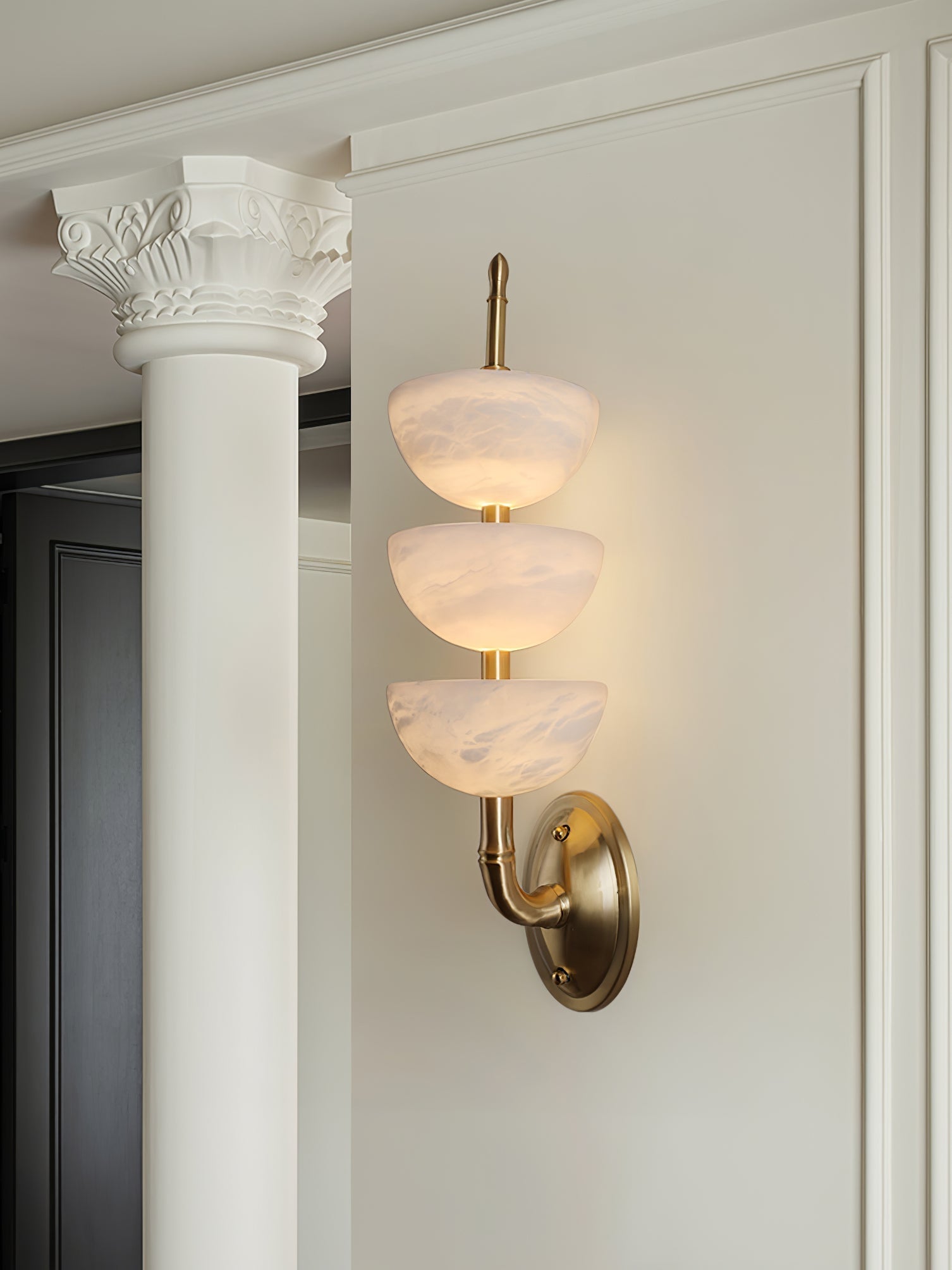 Triple Alabaster Wall Light, Hardwired Wall Sconce, detail 38