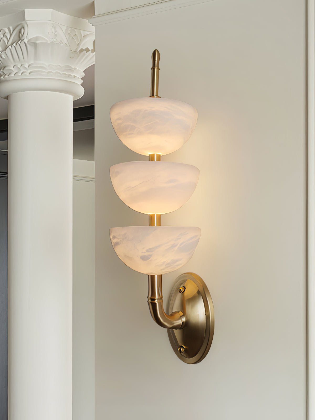 Triple Alabaster Wall Light, Hardwired Wall Sconce, detail 47
