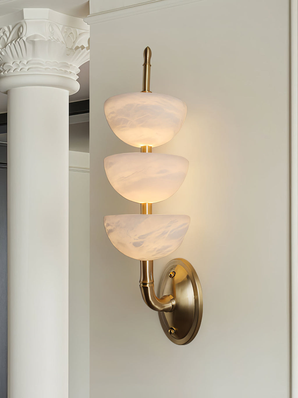 Triple Alabaster Wall Light, Hardwired Wall Sconce, detail 40