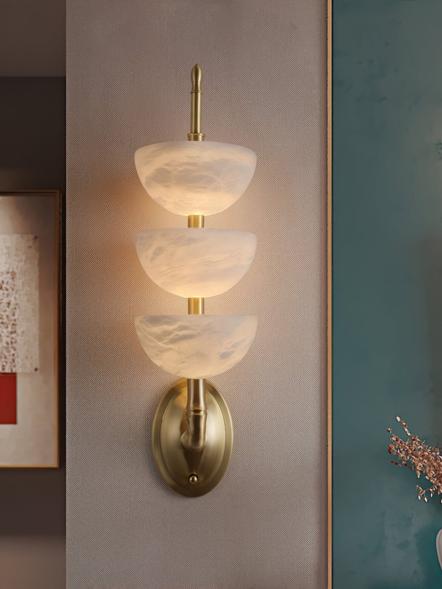 Triple Alabaster Wall Light, Hardwired Wall Sconce, detail 42