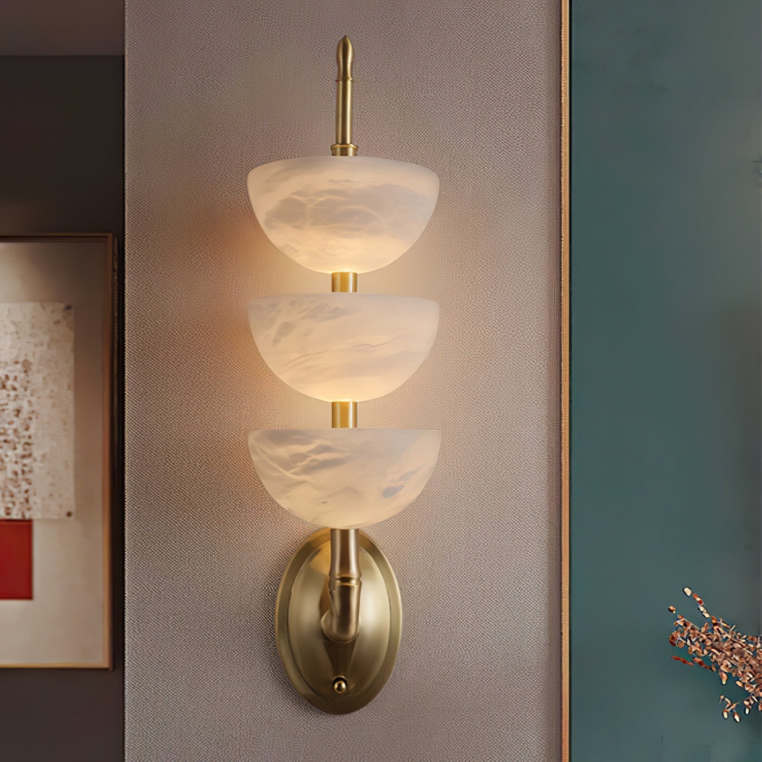 Triple Alabaster Sconce Wall Light, Hardwired Wall Sconce, detail 7