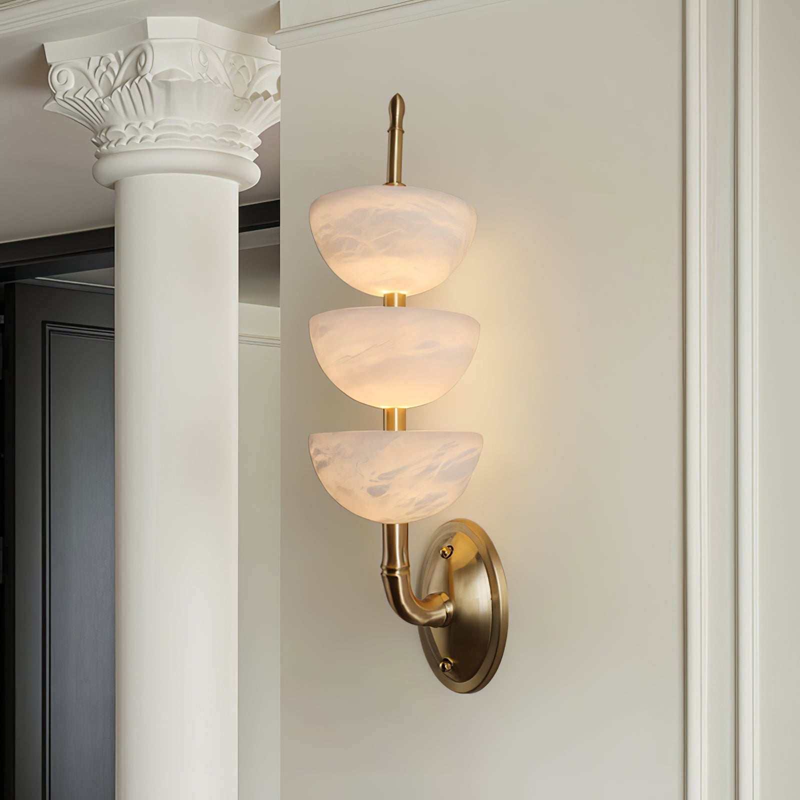 Triple Alabaster Wall Light, Hardwired Wall Sconce, detail 19