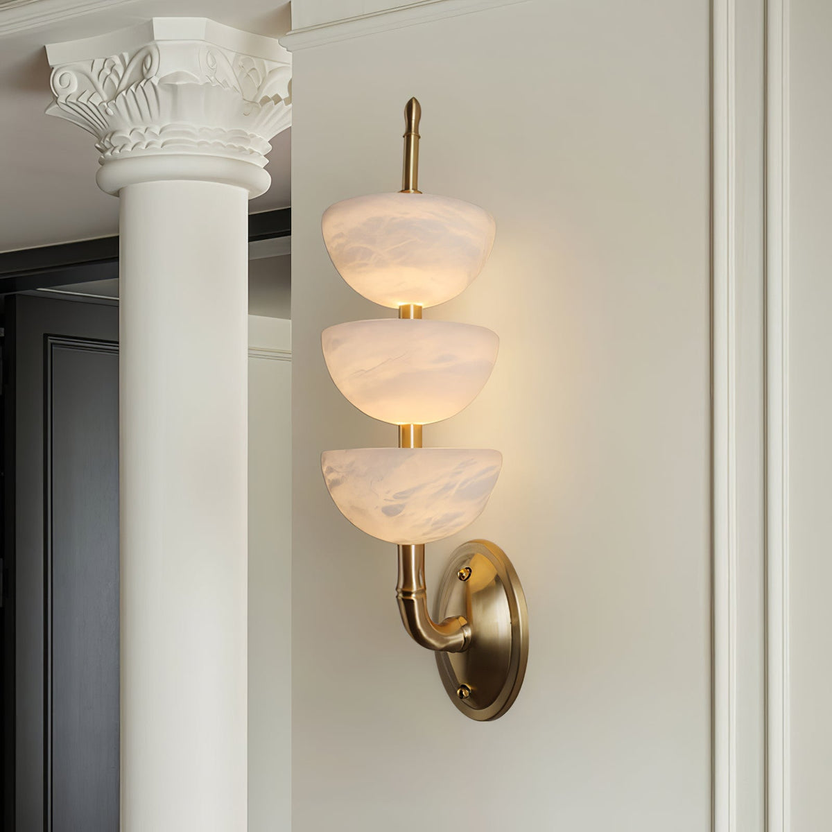 Triple Alabaster Sconce Wall Light, Hardwired Wall Sconce, detail 3