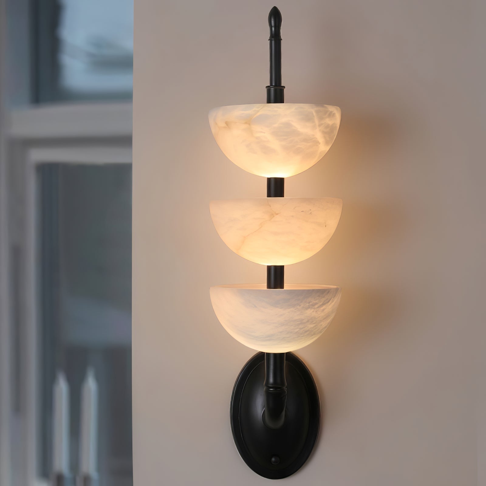 Triple Alabaster Wall Light, Hardwired Wall Sconce, detail 20