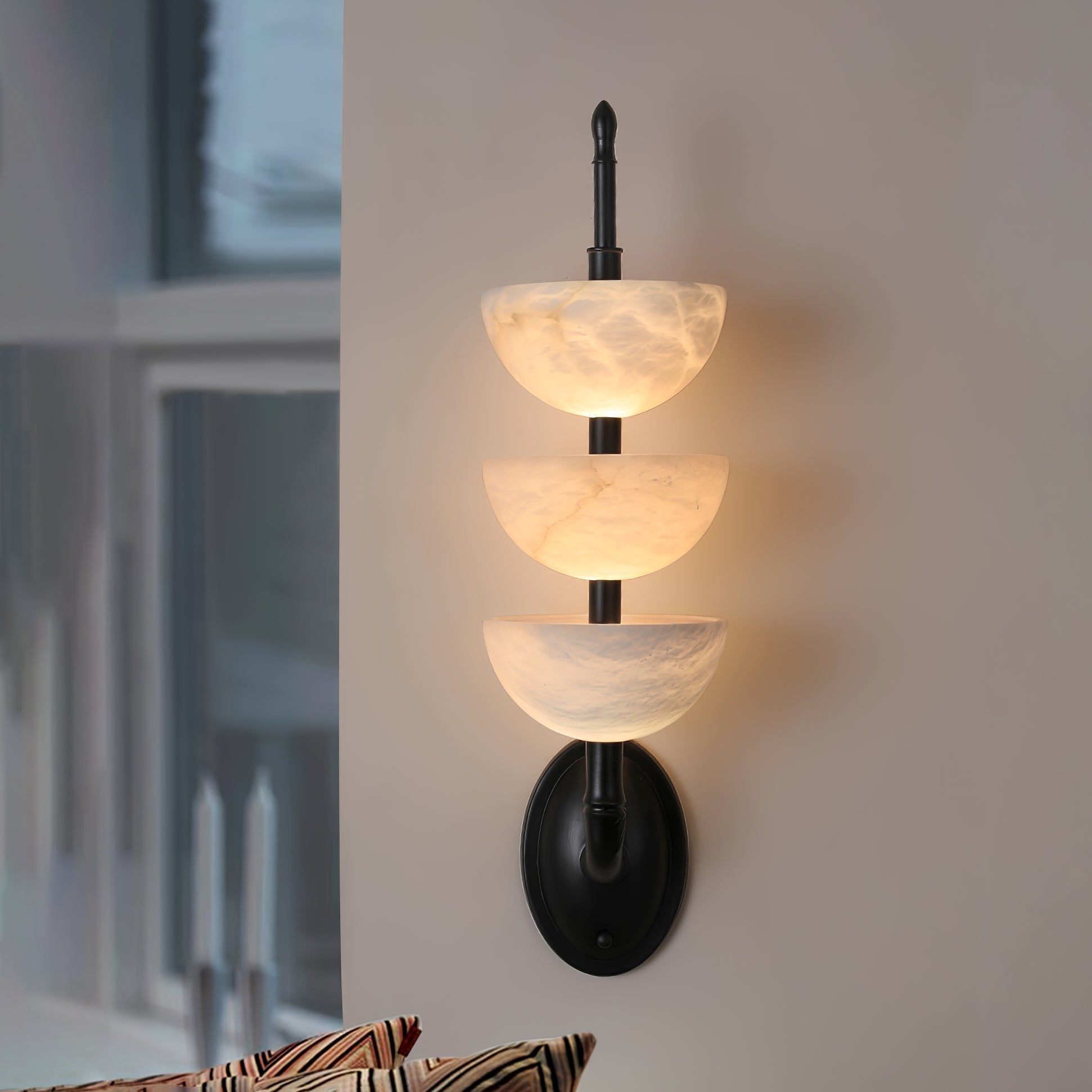 Triple Alabaster Wall Light, Hardwired Wall Sconce, detail 21