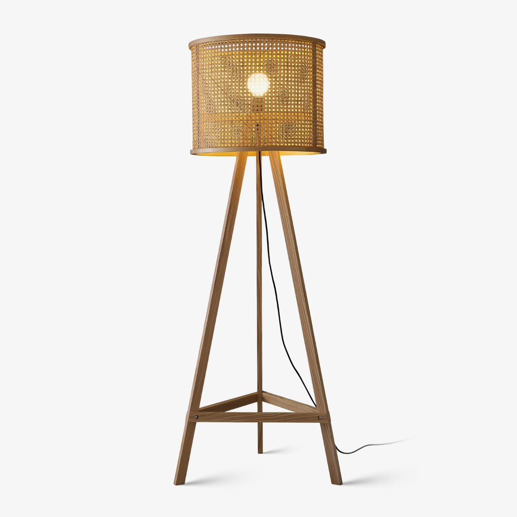 Tripod Wooden Rattan Floor Light, Floor Lamp, Dia 50cm x H 157cm