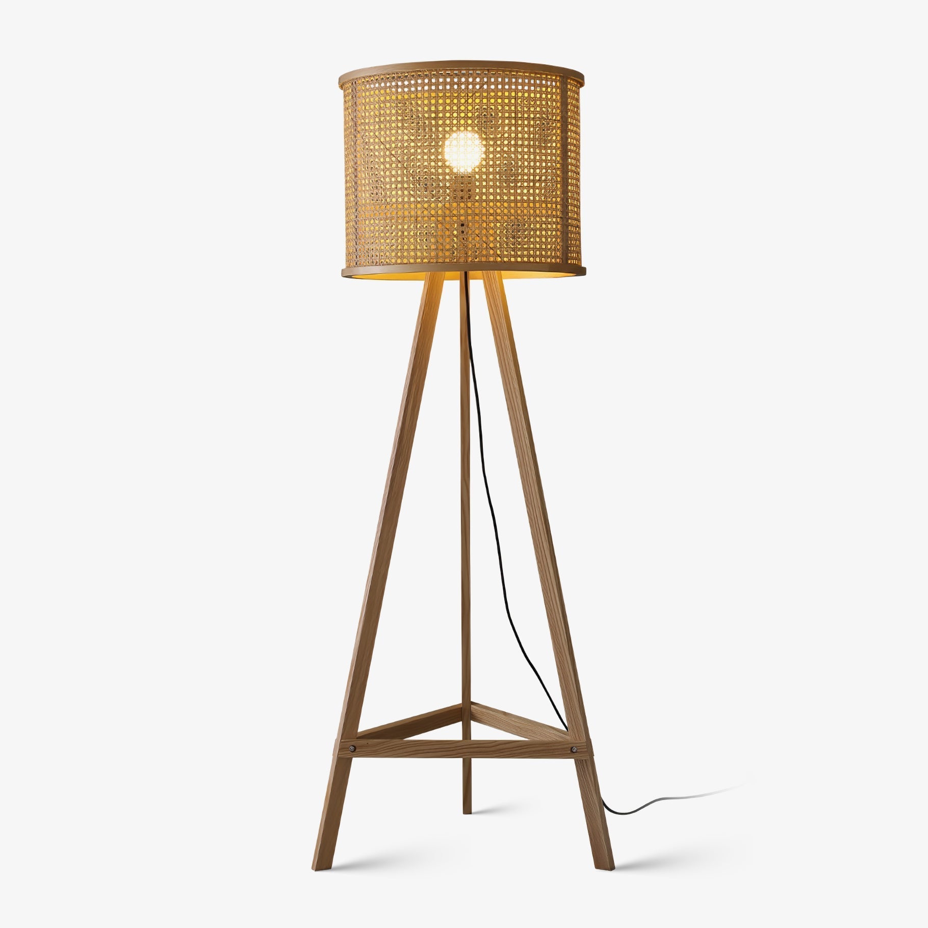 Tripod Wooden Rattan Floor Light, Floor Lamp, Dia 50cm x H 157cm