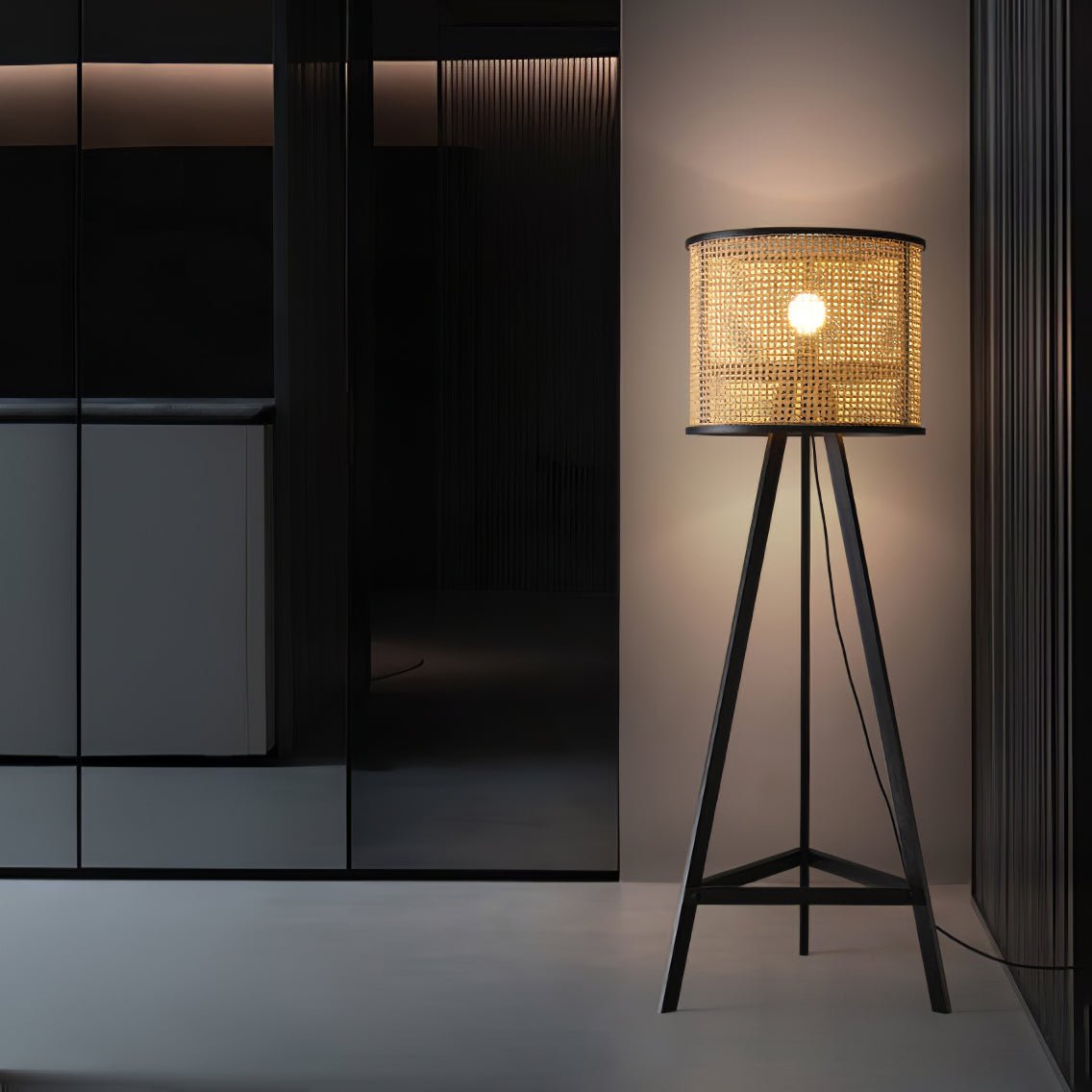 Tripod Wooden Rattan Floor Light, Floor Lamp, detail 14