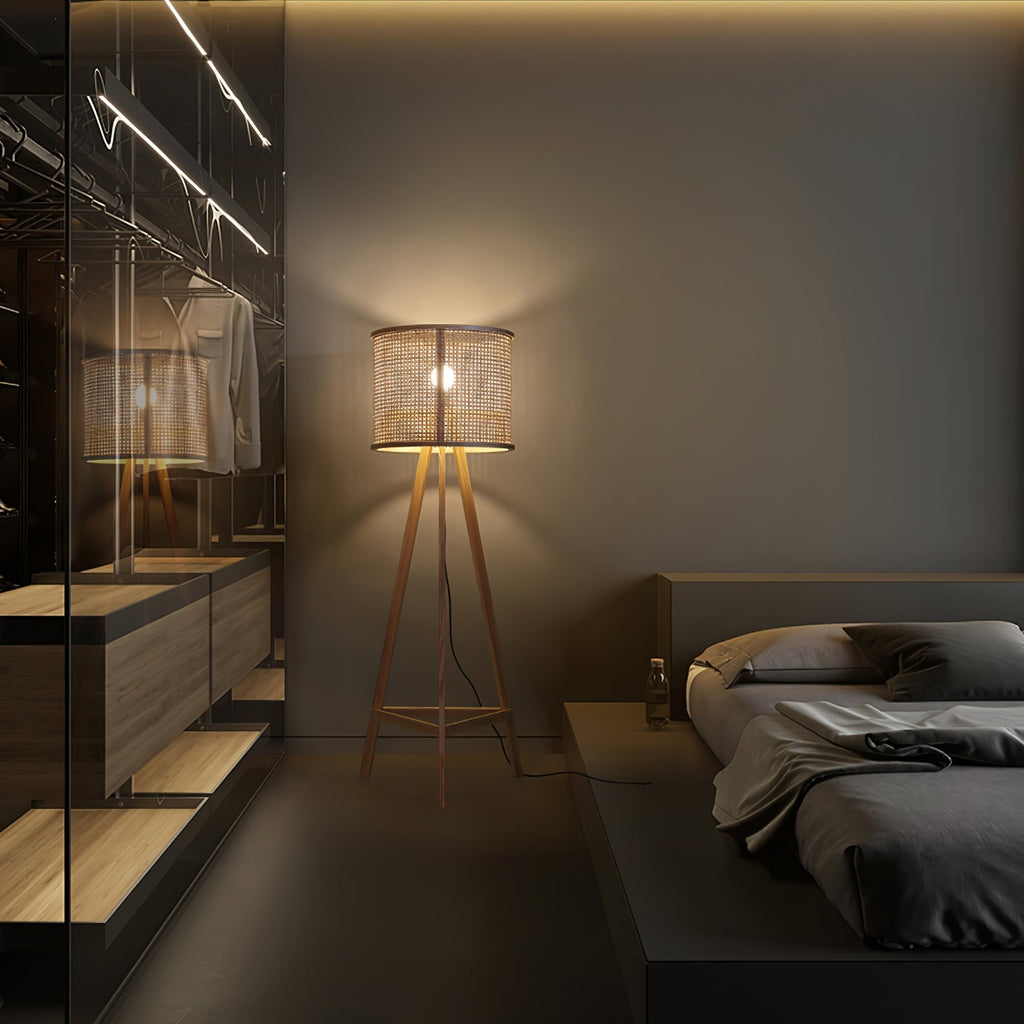 Tripod Wooden Rattan Floor Light, Floor Lamp, detail 16
