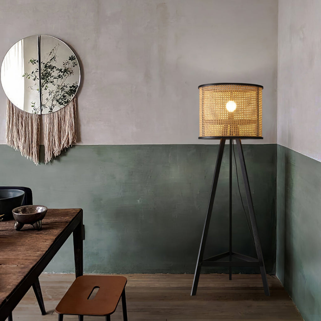 Tripod Wooden Rattan Floor Light, Floor Lamp, detail 17