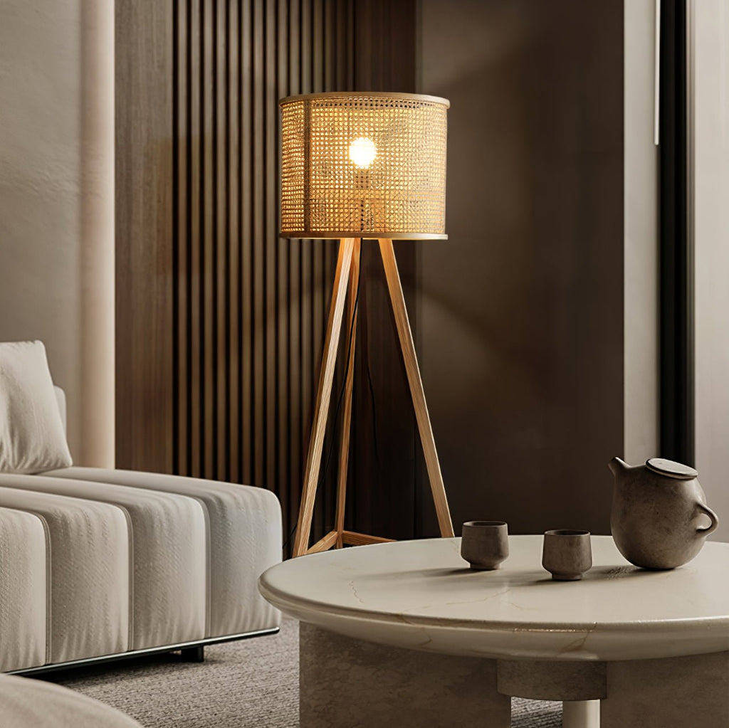 Tripod Wooden Rattan Floor Light, Floor Lamp, detail 12