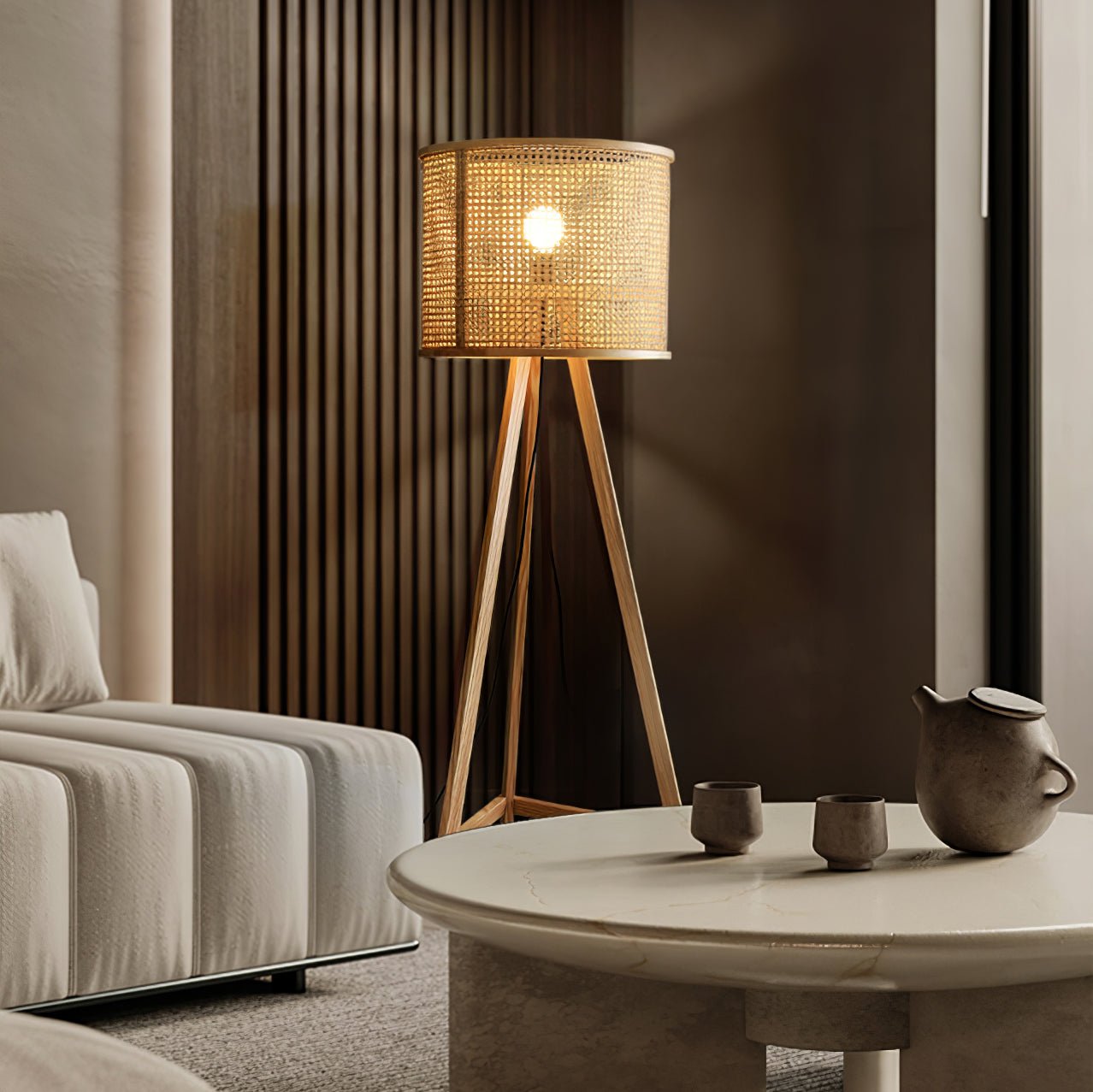 Tripod Wooden Rattan Floor Light, Floor Lamp, detail 12