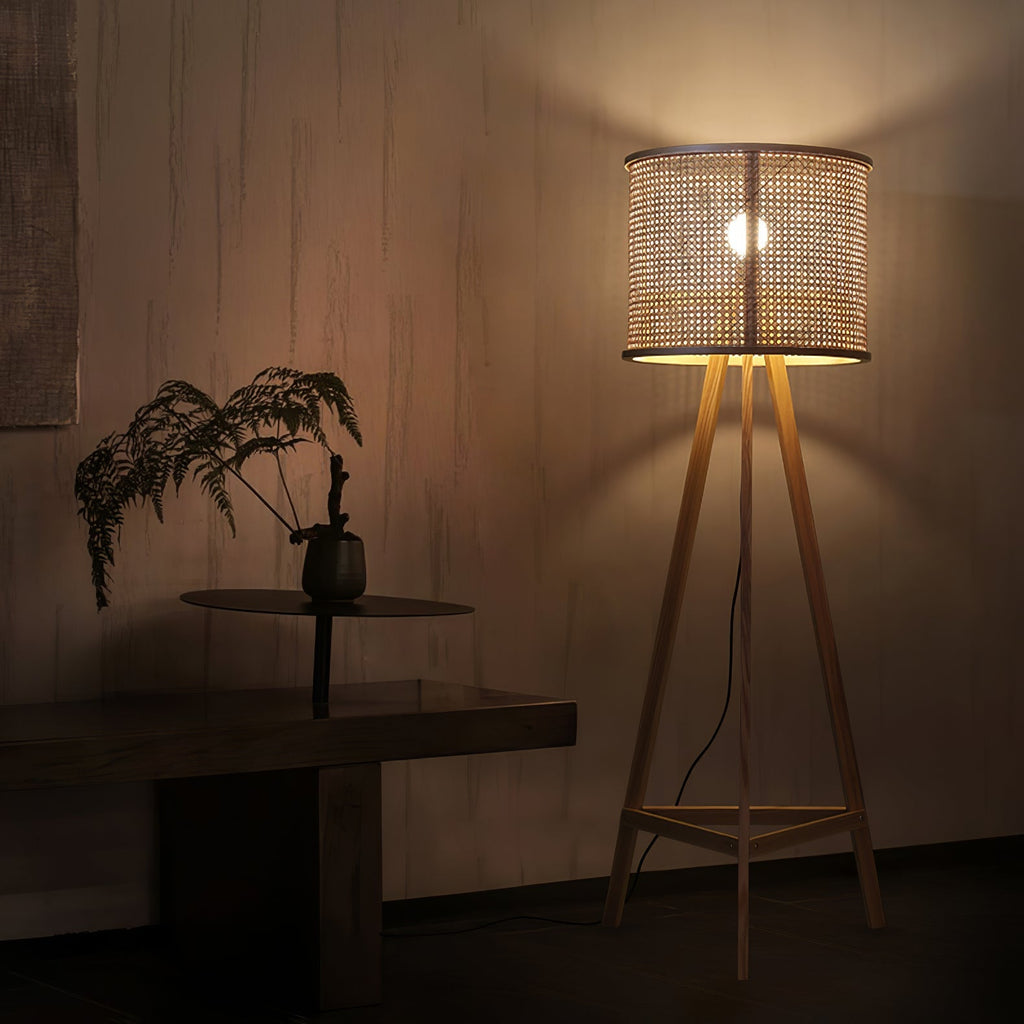 Tripod Wooden Rattan Floor Light, Floor Lamp, detail 18
